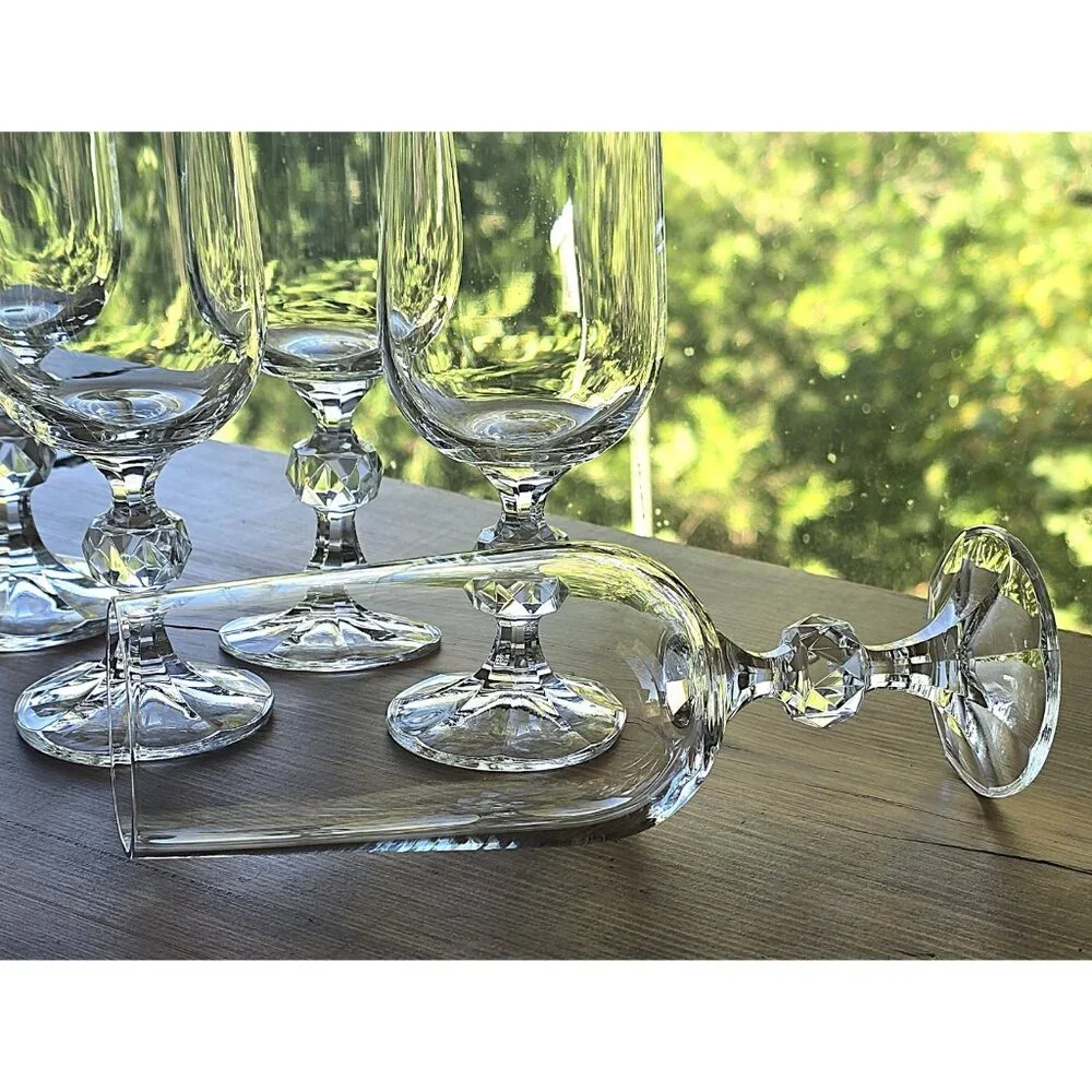 BOHEMIA CLAUDIA Czech Cut Crystal Fluted‎ Champagne Glasses - Set of 6